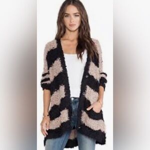 Free People Black/Tan Marshmallow Striped Oversized Cardigan, Sz S (P2P 25”)